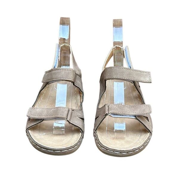 NEW Josdec Sandals Women's 37 Taupe Open Toe Platform Orthopedic Dressy Summer - Picture 6 of 8